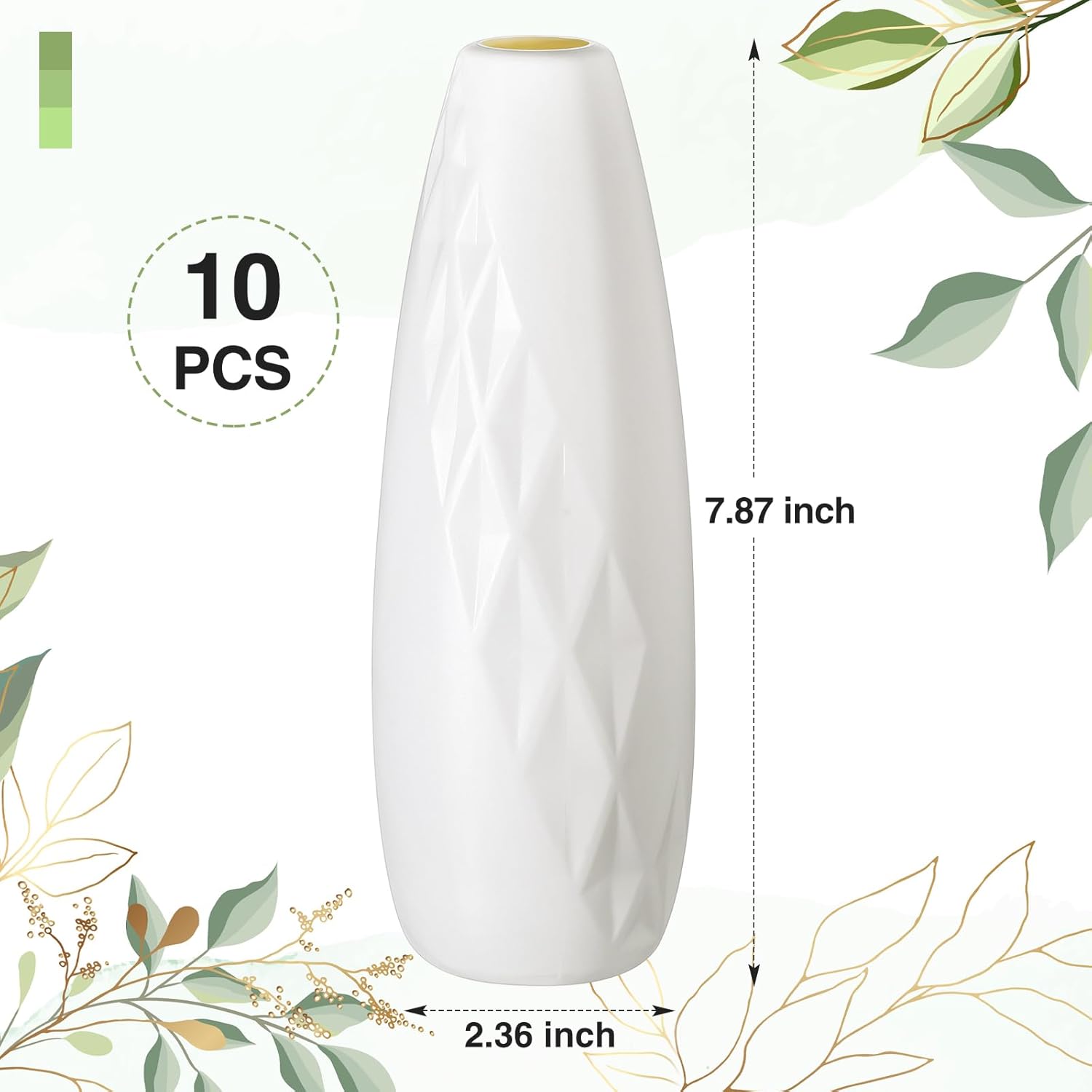 10 Pack Composite Plastic Flower Vases Bulk White Small Tall Conic Floral Vases for Centerpieces Unbreakable Bud Vase for Wedding Party Living Room Decor (Elegant)