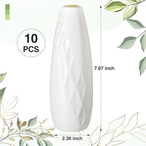 Miniatura 6 de Paquete de 10 jarrones de plástico compuesto blancos pequeños y altos en forma cónica para centros de mesa, jarrones florales irrompibles para
