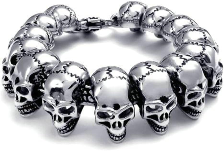 JRui Jewelry Stainless Steel Large Gothic Skull Biker Men's Bracelet