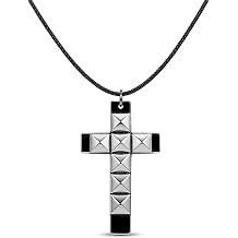 Punk Studded Cross Necklace Grunge Y2k Accessories Black Pyramid Stud Cross Necklace for Men Women Rock Concert Necklace