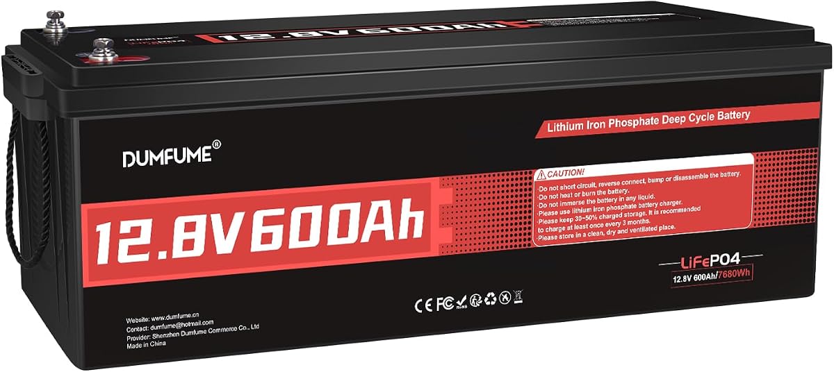 12V 600Ah LiFePO4 Lithium Battery Built-in 200A BMS