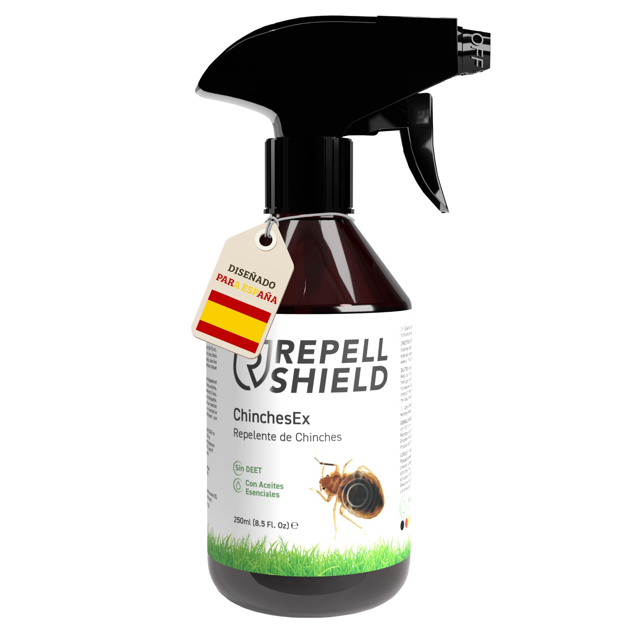 RepellShield® Spray Antiacaros y Chinches para Colchón, Piel, Ropa, Sábanas, Sofá, 250ml - No Mancha - Fórmula Anti Acaros Eliminar - Alternativa Natural al Insecticida Chinches Cama