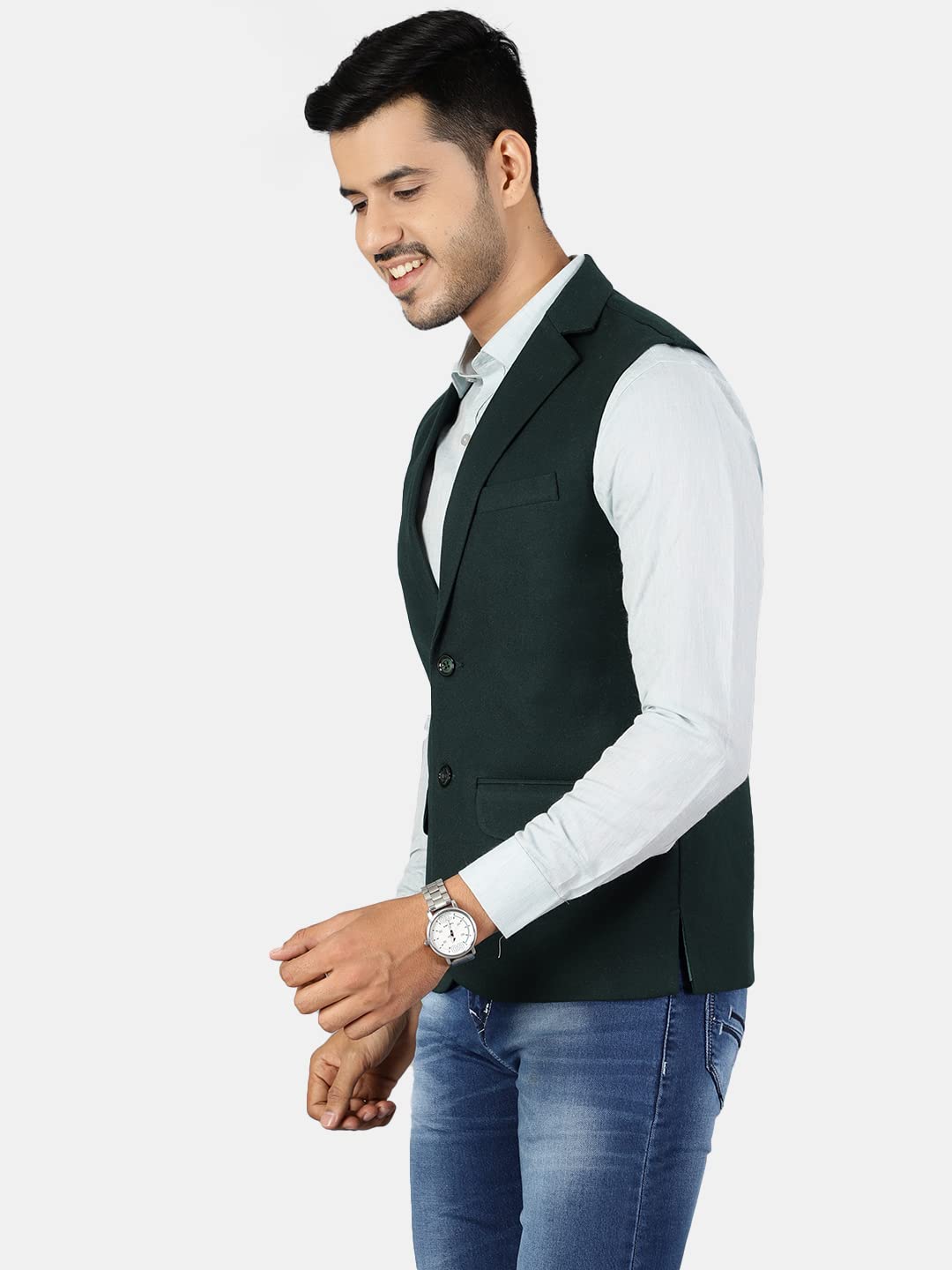 Wintage Men's Tweed Wool Green Modi Nehru Jacket 46/2Xl