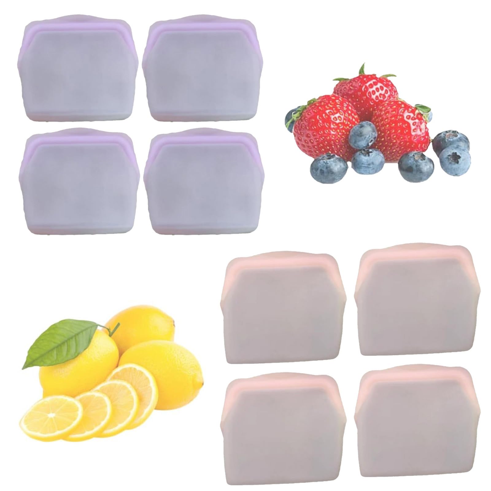 Sacchetti per alimenti riutilizzabili in silicone, trasparenti e a prova di perdite, adatti per congelatore, forno a microonde e congelatore verticale (8 pezzi)(A,1000ML)