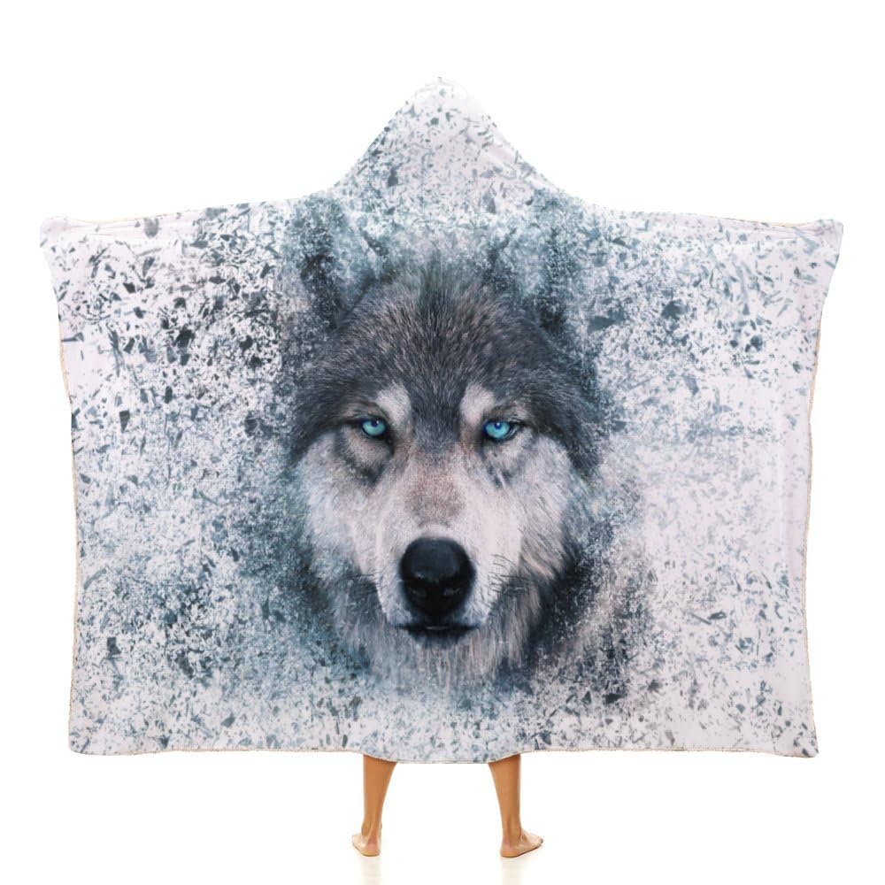 NIBABA Cool Wolf Head deken met capuchon, warme, gezellige
