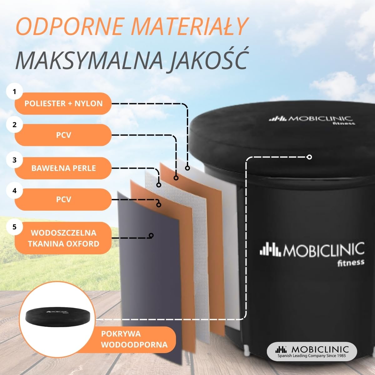 Mobiclinic® fitness, Wanna lodowa, Artic, 350l, Odbudowa mięśniowa, Dla sportowców, 83x83x75cm, Przenośna, Podwójna terapia, Torba transportowa, Nadmuchiwana poduszka i pokrywa, Nadmuchiwany