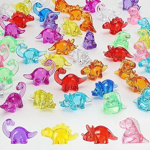 HAPTIME 50 Pcs Mini Dinosaur Figures, Mini Resin Animals to Hide, Sensory Bin/Treasure Box Toys, Bulk Plastic Dinosaur Party Favors, Small Classroom Prizes, Tiny Figurines for Kids, Vase Filler Cover