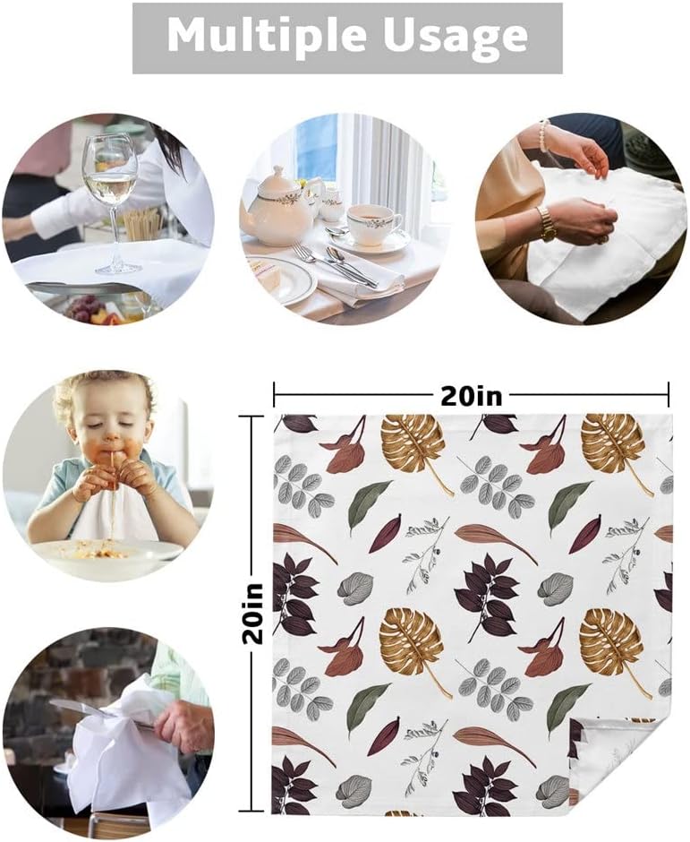 Thanksgiving Autumn Leaves White Cloth Napkins Set Festive Banquet Wedding Decor Tea Towel Kitchen Dinner Table(4pcs)