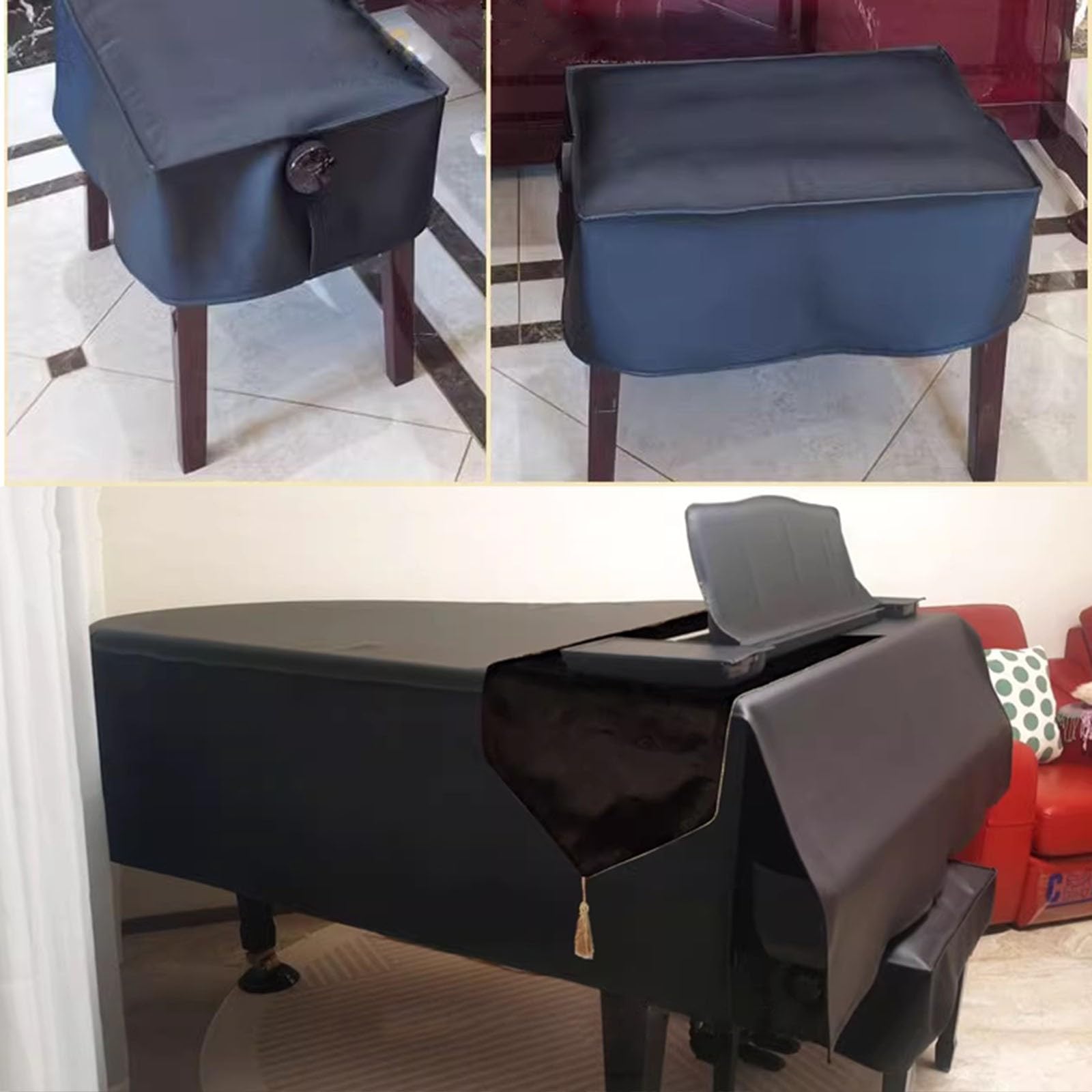 Leder-Flügelabdeckung, Klavierabdeckung mit Einzelhocker-Abdeckung oder Doppelhocker-Abdeckung, Klavierabdeckung, vordere Vorhangöffnung, weiches Futter zum Schutz des Klaviers (A, 180 cm/71 Zoll)
