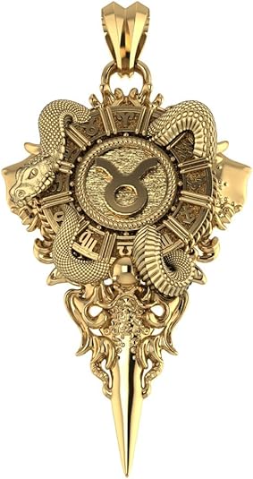 Taurus Zodiac Pendant with Snake Constellation Horoscope Brass Jewelry BR-697