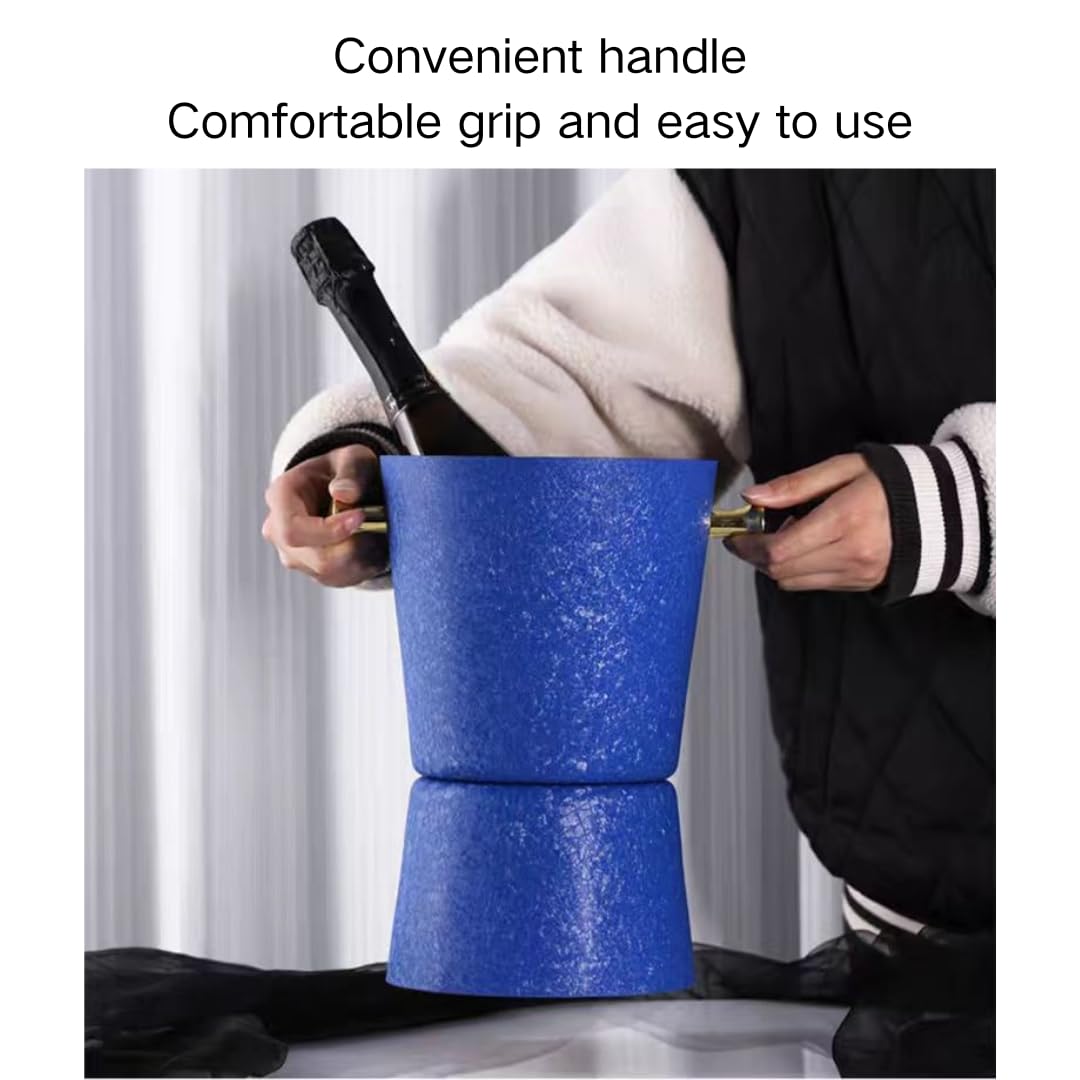 Acero inoxidable aislado cubo de hielo，barril de c Cubo de hielo en bloque for uso comercial con aislamiento térmico y térmico de dos capas for KTV, champán, vino tinto, cerveza, hielo en grano(Blu)