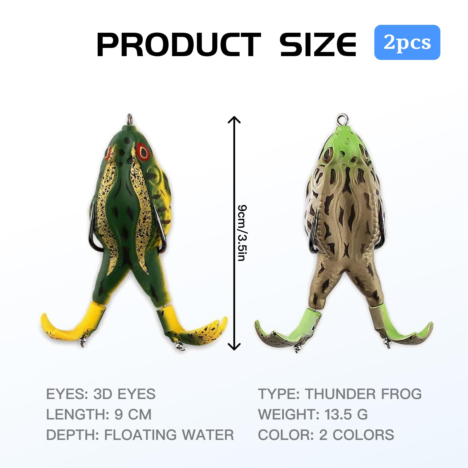 Lotbun 2 Leurres Grenouille Réalistes – Double Hameçon 360°, Silicone Souple, Bruit De Claquement Pour Brochet, Perche Et Bass (9 Cm, 13.5 G)