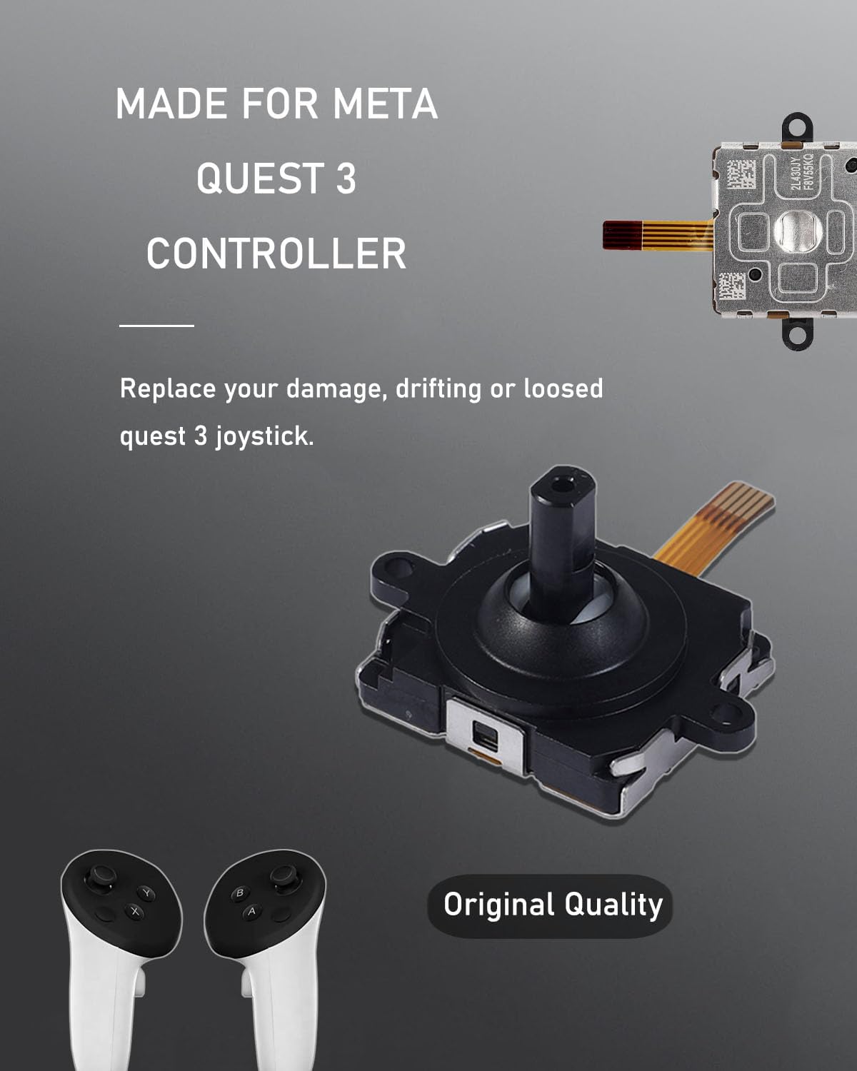 4 Pack Joystick Replacement Kit for Meta Quest 3 Controller(12 in one), Repair Kit for Oculus Quest 3Controller, Include 4 Joysticks, 4 Thumbstick Grips, T5 Screwdriver, Tweezer, Pry Tool Black - 4 Pack