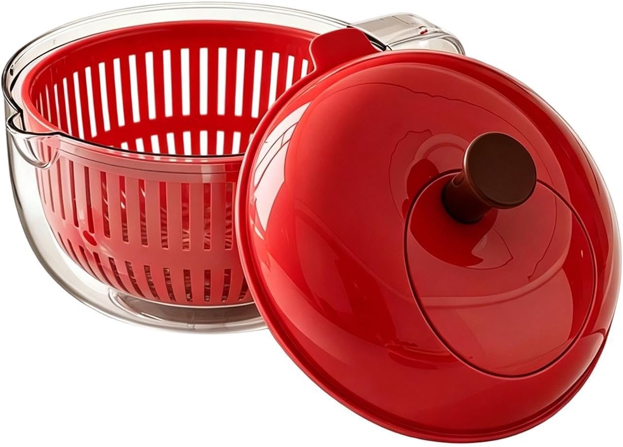 Double Layer Basket, Hand-Cranked Fruit Cleaner Bowl, 10.5x10.5x6.5 Inches Vegetable Washing Colander with Rotary Handle, High Speed Spinner Strainer, Home Kitchen Prep Tool with Ergonomic Styling
