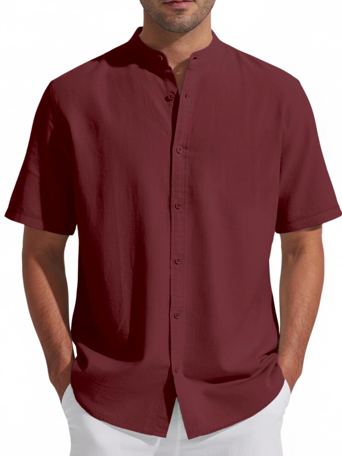 Friptspyg Leinenhemd Herren Kurzarm Baumwolle Leinen Hemd Freizeit Sommerhemd Button-Down Strandhemd