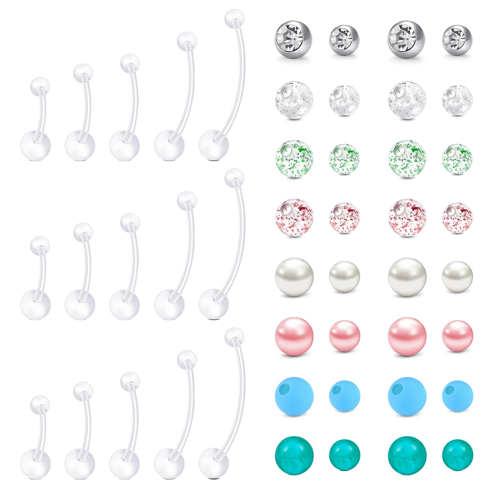 NIUSIMAN deporte piercing ombligo embarazada UV Acrílico Joyería Bioflex 14mm 18mm 25mm 32mm 35mm 38mm Pie Corazón Ombligo Piercing Barbell Ombligo Piercing Bananabells