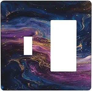 Decorative Outlet Covers Abstract Purple Blue Gold Marble Texture 2 Gang 1 Gang Wall Plate Cover Single Toggle Rocker Combo Light Switch Cover Plate Faceplate for Bedroom Decor