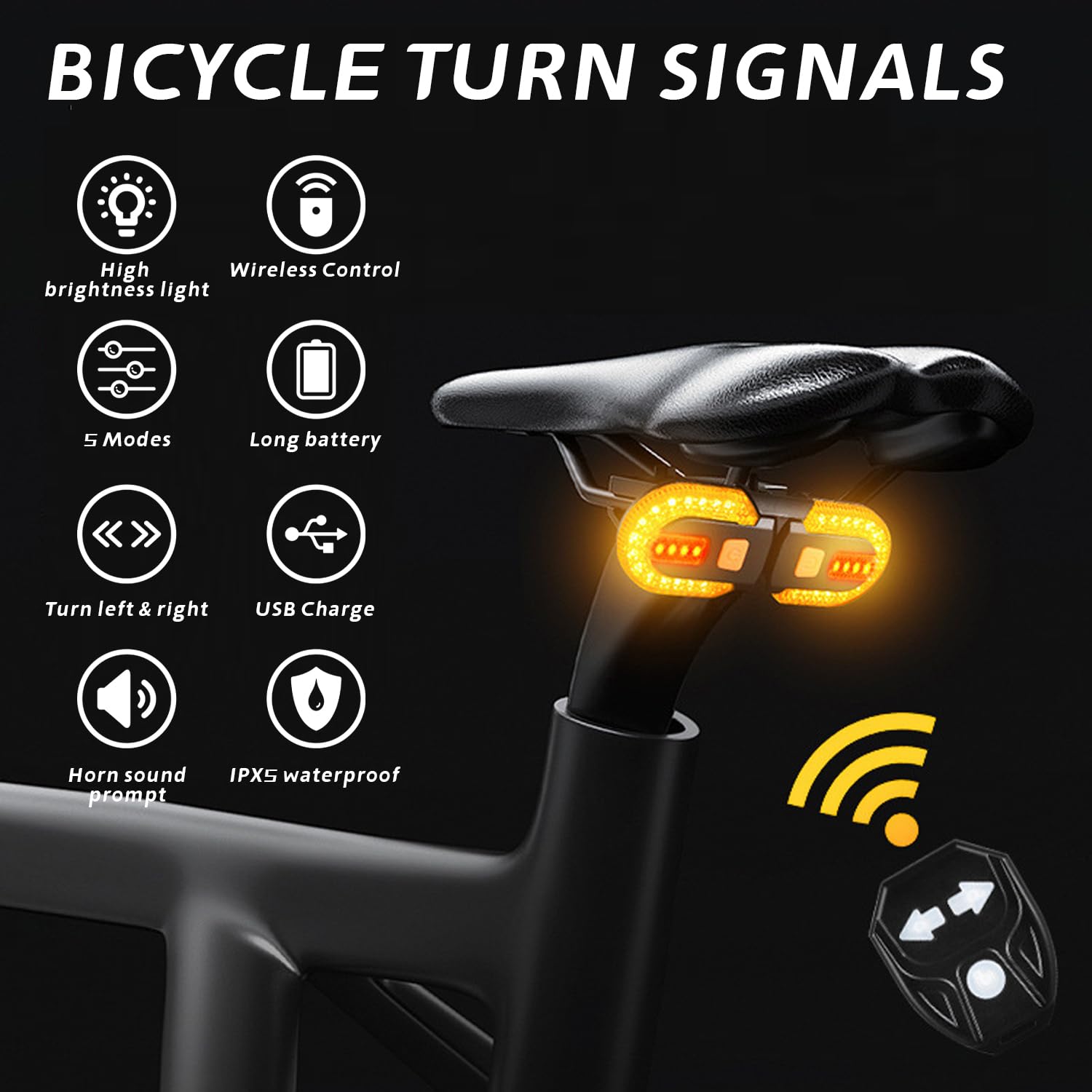 2Pcs Clignotant pour vélo avec Alarme, télécommande à