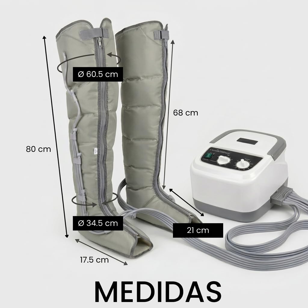 Edicare, Presoterapia para Casa, para Piernas y Pies Cansados, 6 Valvulas, Favorece una Mejor Circulación, Drenaje Linfático, Fácil Uso, Eficacia Profesional (Dispositivo y perneras)