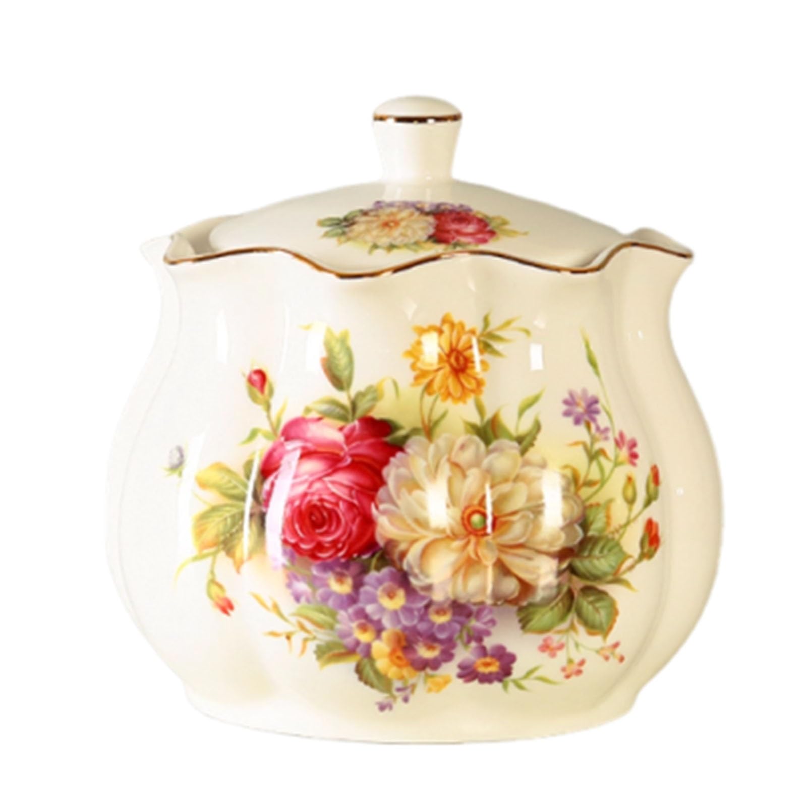Ceramic Cookie Jar in Vintage Style, Ginger Jars for Home Decor, Porcelain Kitchen Canister Tea Caddy with Floral Pattern Storage Jars for Tabletop Bedroom Sugar Tea Coffee Cereal