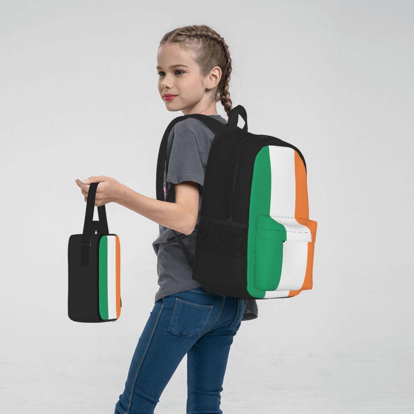 Plecak z irlandzką flagą dziecko chłopcy dziewczęta pudełko na lunch szkoła torba na książki zestaw uczniów szkół średnich student prezent, Czarny, One Size, Bagaż