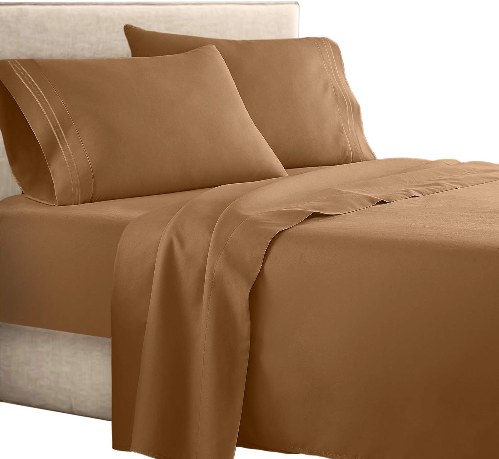 Clara Clark Superior Bed Sheet Set - Double Brushed Microfiber 4-Piece Bed Set - Deep Pocket Fitted Sheet - Queen - Mocha