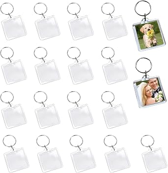 25Pcs Clear Acrylic Photo Keychains Blank Square Picture Frame Keyring Insert Personalized Keychain
