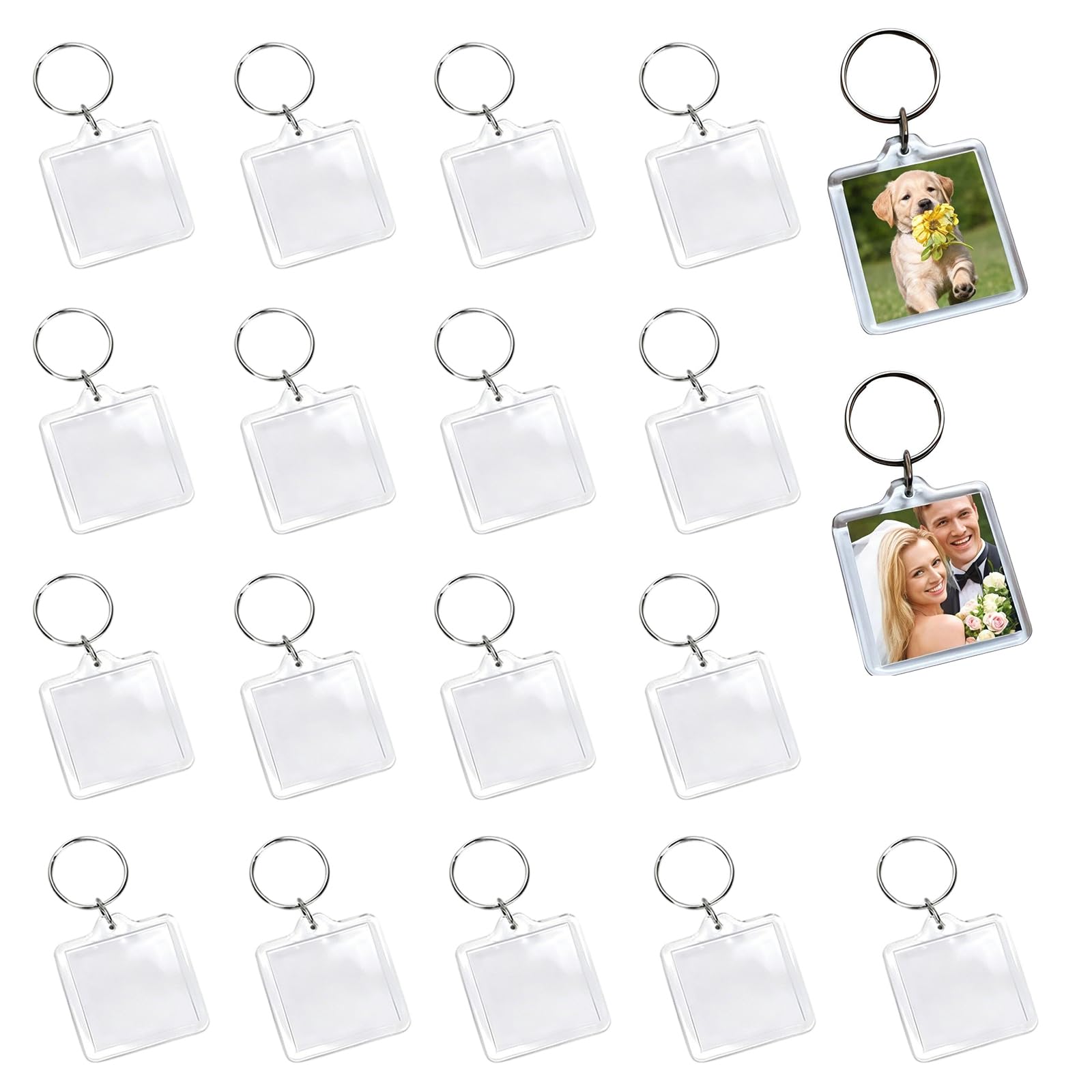 Upstore Transparent 25Pcs Clear Acrylic Photo Keychains Blank Square Shape Picture Frame Keychain Keyring Insert Personalized Keychain Snap In Insert Key Chain Keyrings Key Holder Great For Diy Gift