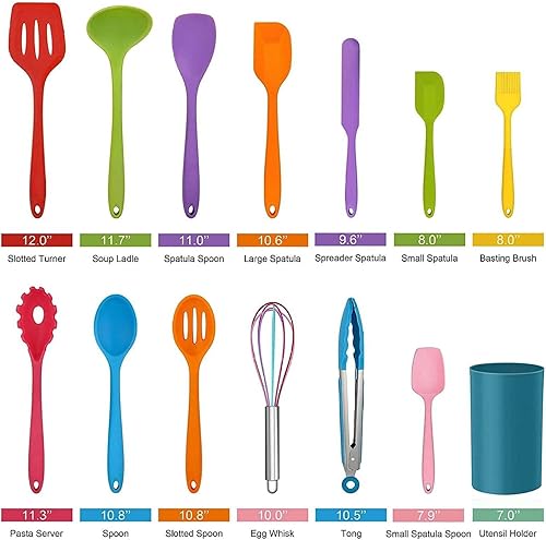 Miniatura 5 de Juego de utensilios de cocina de silicona de 14 piezas con soporte, juego de utensilios de cocina, utensilios de cocina antiadherentes resistentes