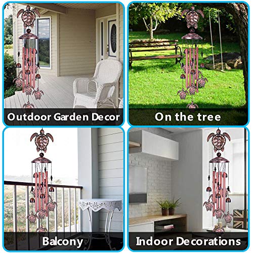 Sea Turtle Wind Chimes Outdoor Indoor Decor - With 4 Tubes 6 Bells 7 Turtles 37In Waterproof Suspension Mobile Tortoise Wind Chimes For Home, Xmas Mom Gifts, Balcony, Festival, Tree, Garden Decoration #TOP5