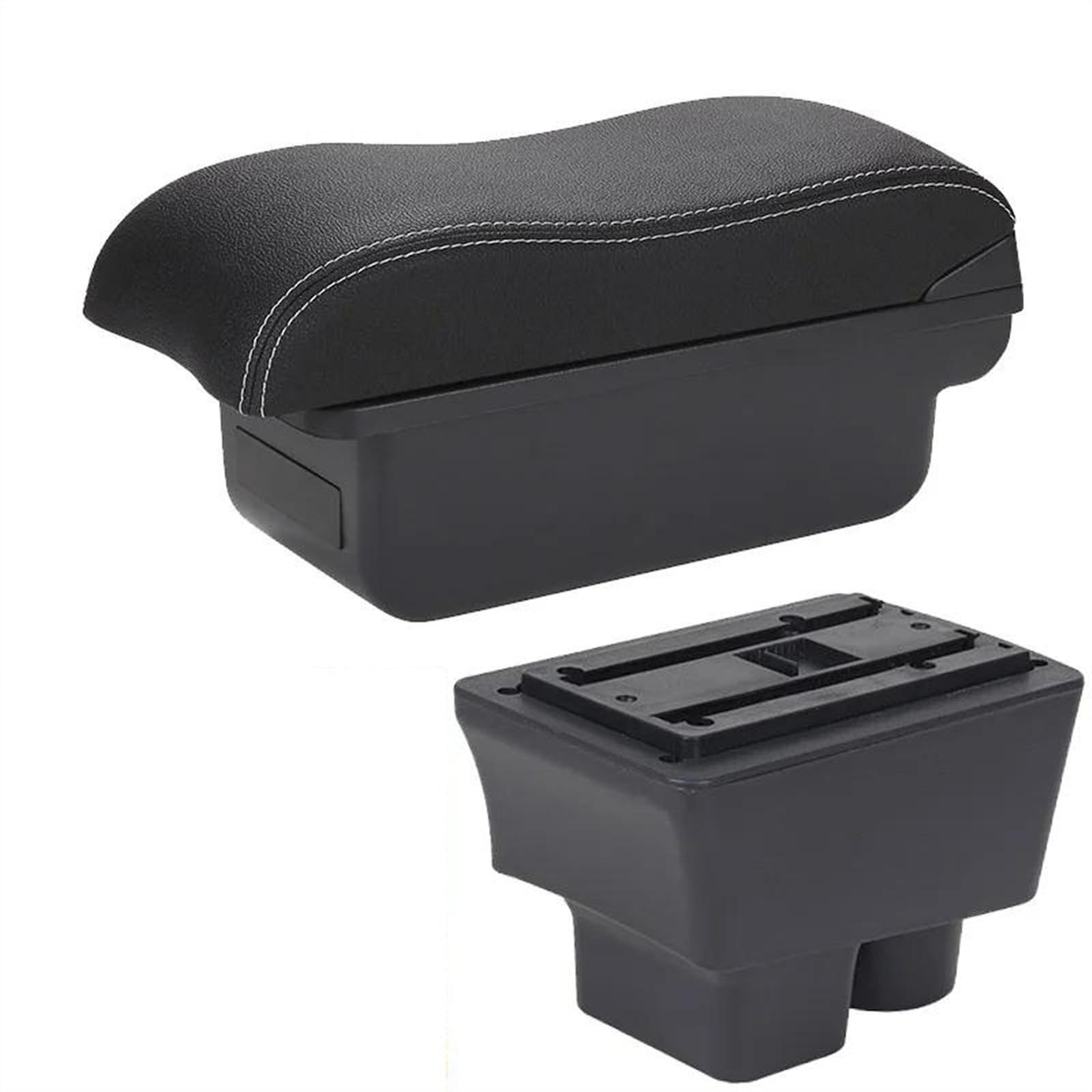NOHEEU Car Armrest Box 2008-2014 Curved Surface Leather Storage Simple Installatio For Fabia II 2(C3 Black white NOUSB)