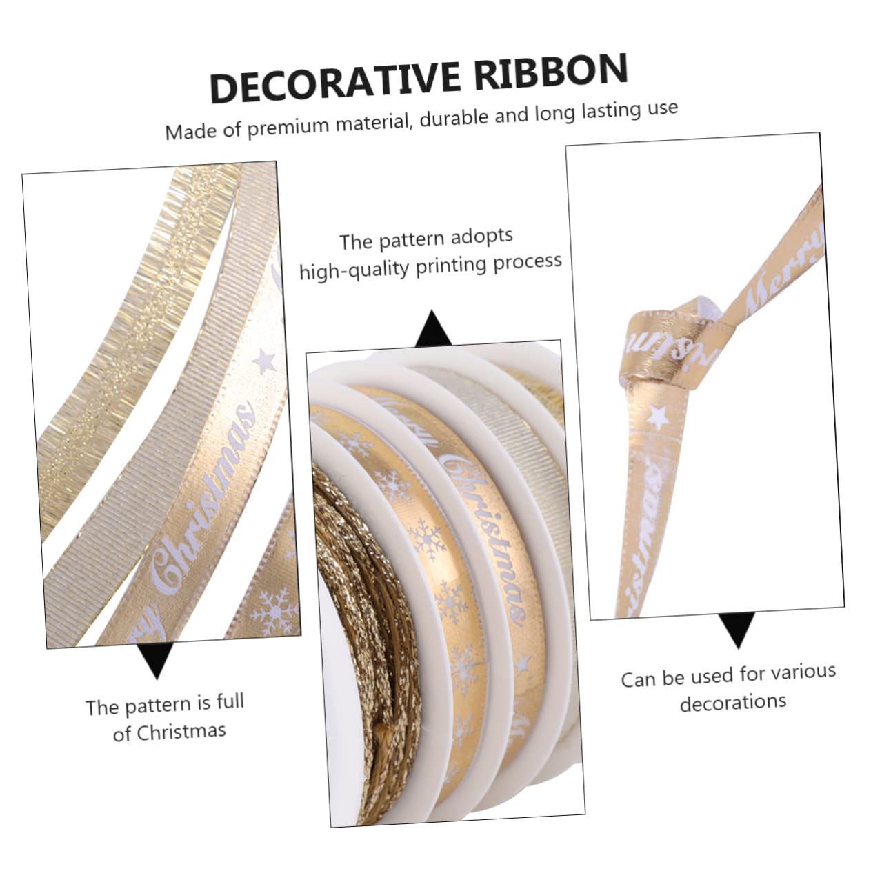 ABOOFAN 3 Sets Elegantes 25 M Langes Weihnachtsband Dekoratives Band Goldfarben Festliche Dekoration Zum Verpacken Von Partygeschenken 5 Rollen * 3