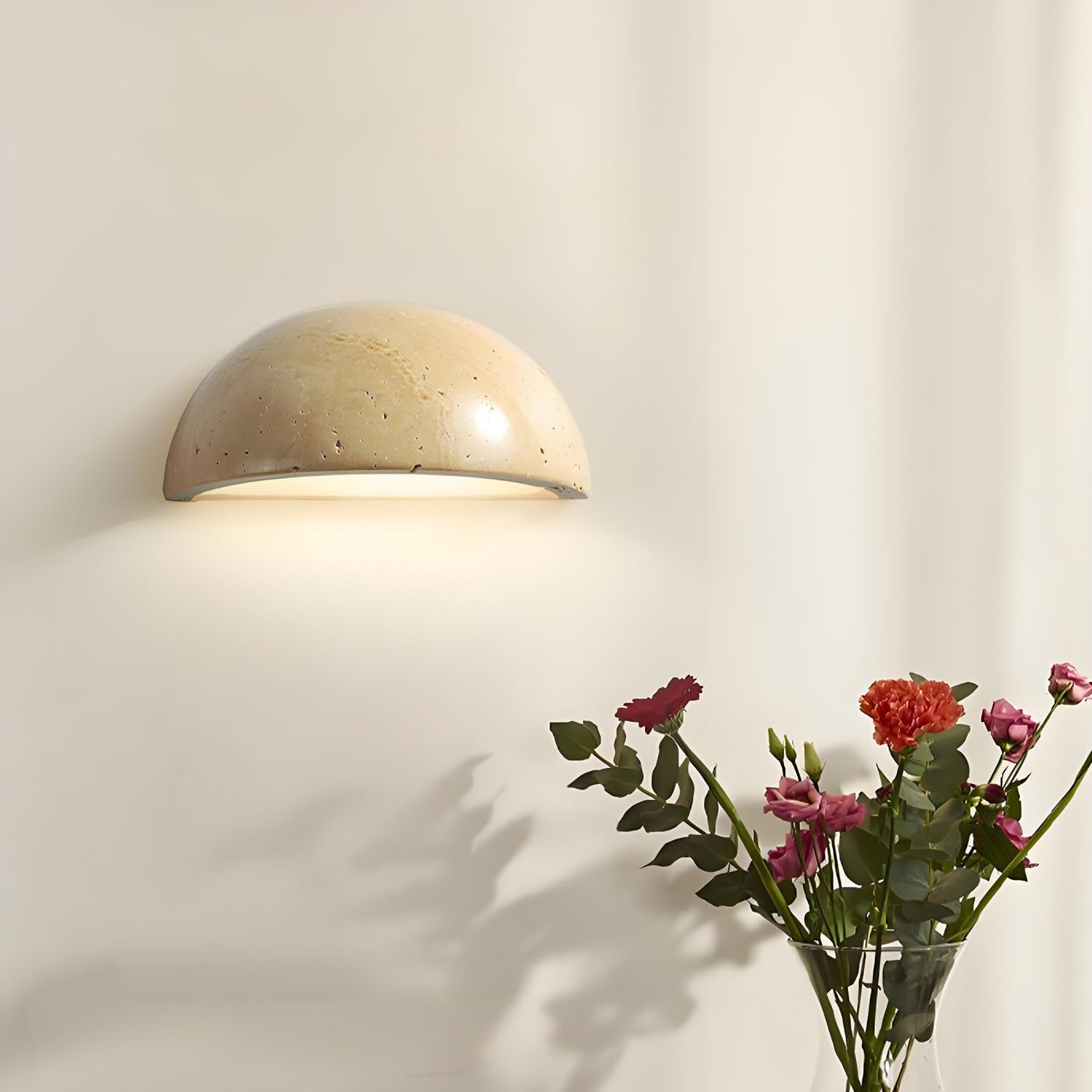 HXYSXHJUO Semi Circle Travertine Wall Lamp Japanese Style Wabi-Sabi Art Lighting Fixture Half Moon Marble Sconce Natural Stone Bedside Light for Foyer Bedroom Stairs