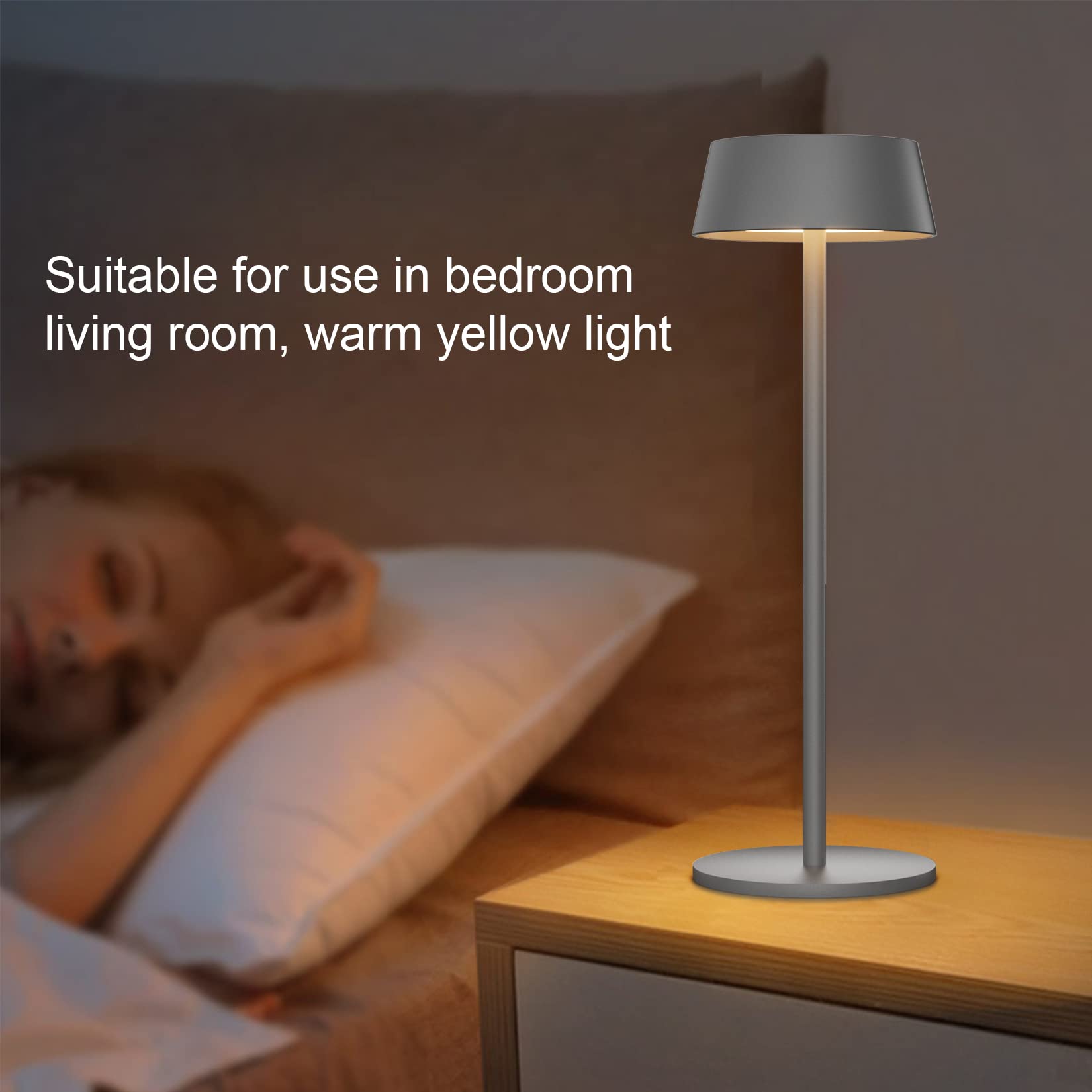 K-Bright 2 piezas Lámpara de mesa inalámbrica, 3000K Color de luz cálida recargable para Adecuado para interiores y exteriores lámpara de mesa LED recargable(gris oscuro)