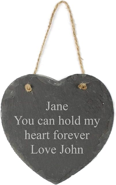 Go Find A Gift Personalised Engraved Hanging Slate Heart - 15cm - Any Message