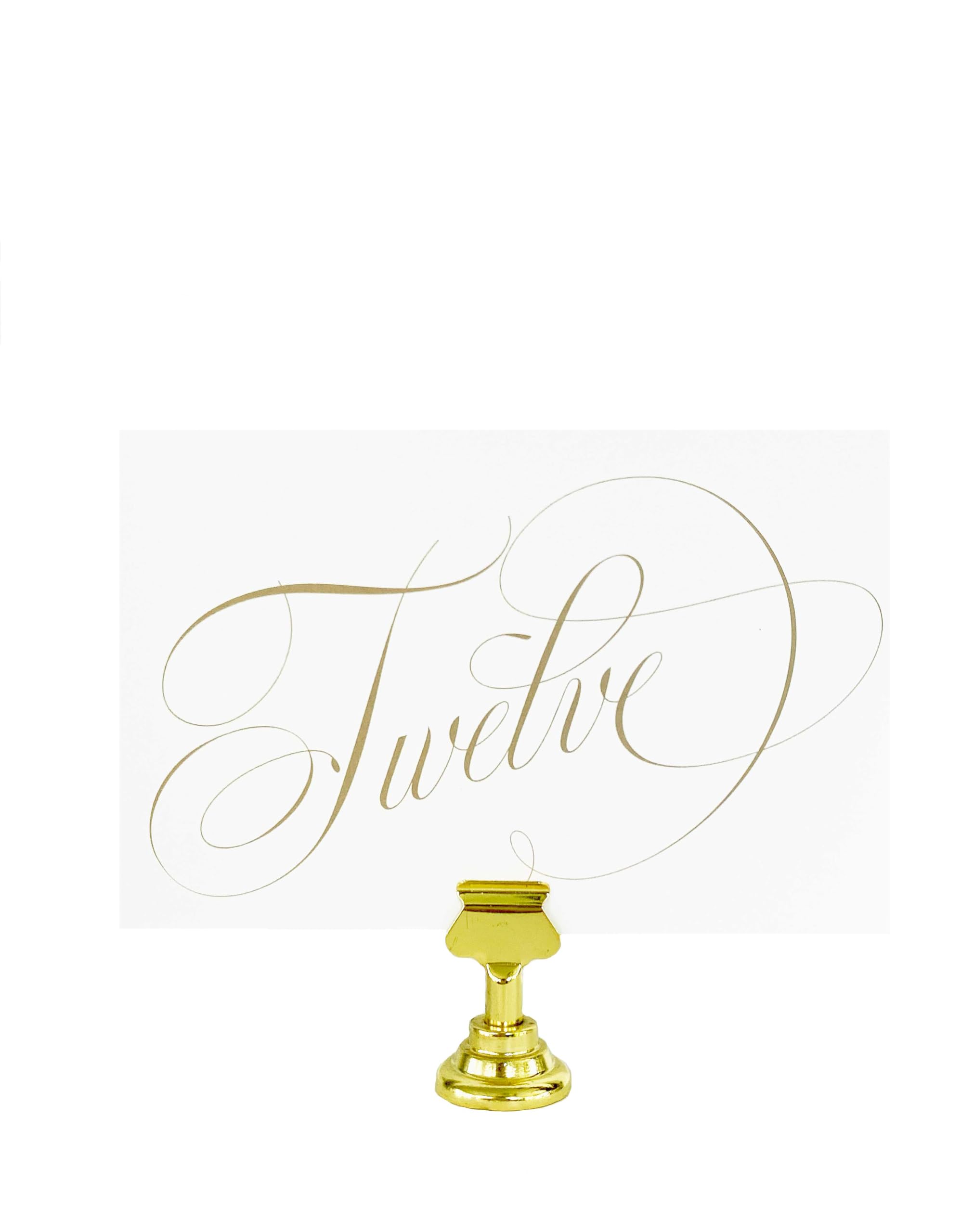 Escritura números de mesa de boda dorados, diseño de caligrafía de doble cara 5 x 7, números 1 – 25