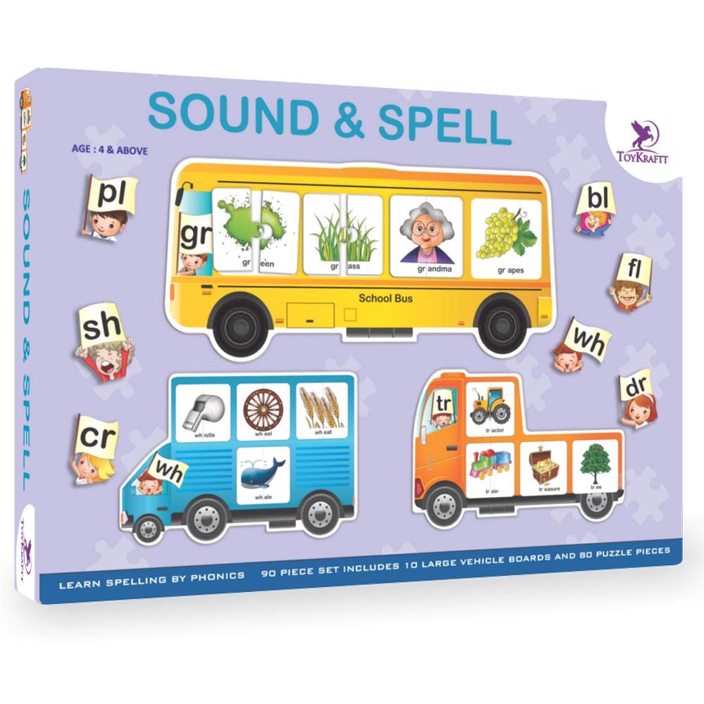 ToyKrafttSound & Spell - 80 Self Correcting Jigsaw Pieces for Ages 5 6 7 - Learn to Spell with Sounds For Preschoolers Schoolers