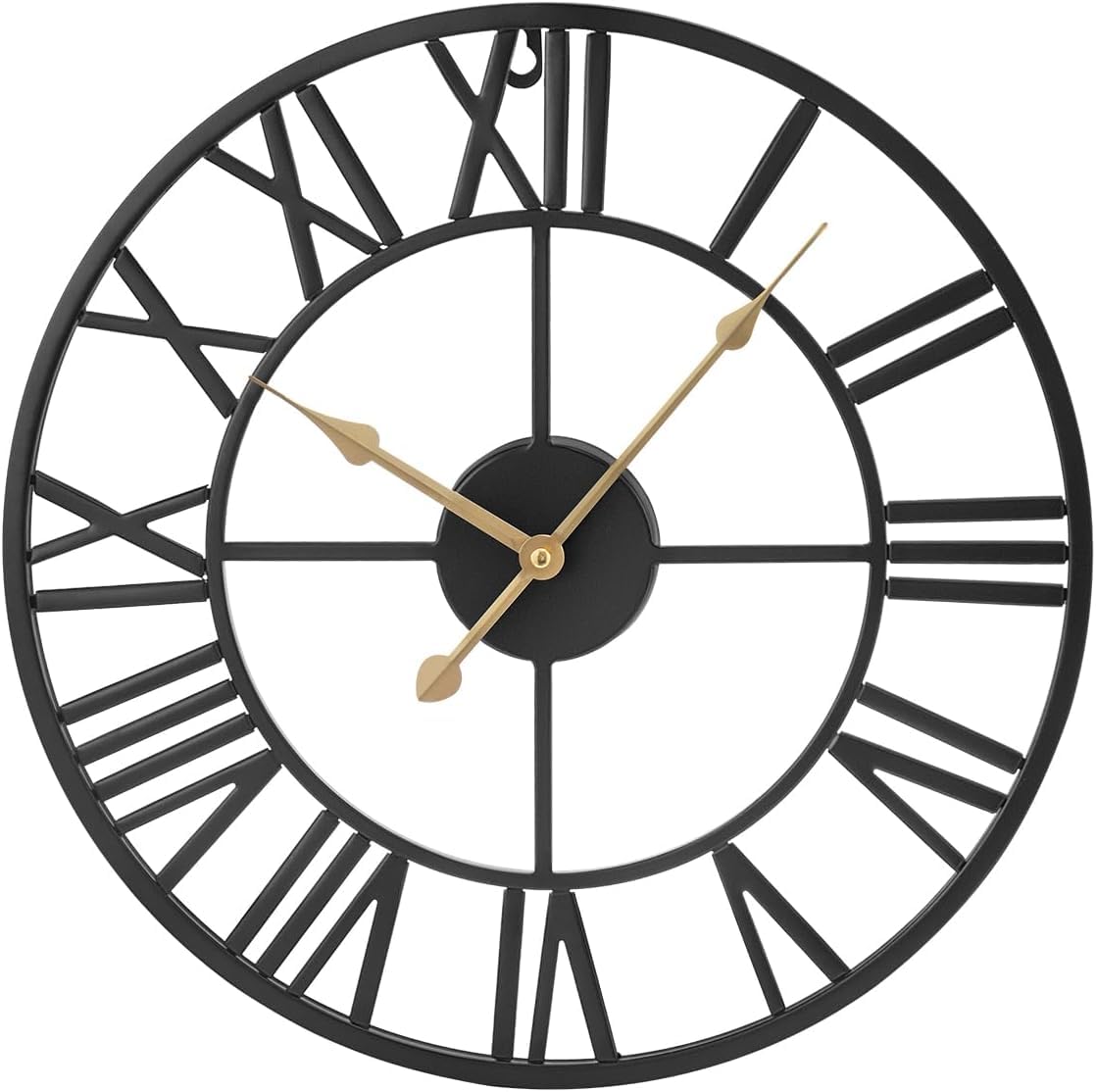 Shoze Vintage Large Silent Black Round Skeleton Roman Numerals Battery Hanging Wall Clock (40cm) for Living Room Bedroom Kitchen Hotel Office