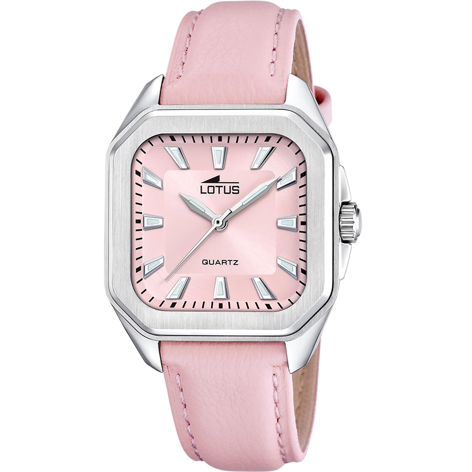 LOTUS Reloj Mujer Analógico de Cuero Rosa | Movimiento de Cuarzo, Cristal Mineral de Alta Resistencia, Resistente al Agua 5 ATM, y 18968/3, Square Series