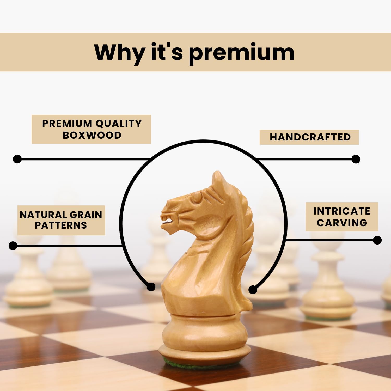 Royal Chess Mall Fierce Knight Staunton Chess Pieces Only Chess Set, Golden Rosewood and Boxwood Wooden Chess Set, 3.5-in King, Weighted Chess Pieces (1.4 lbs)