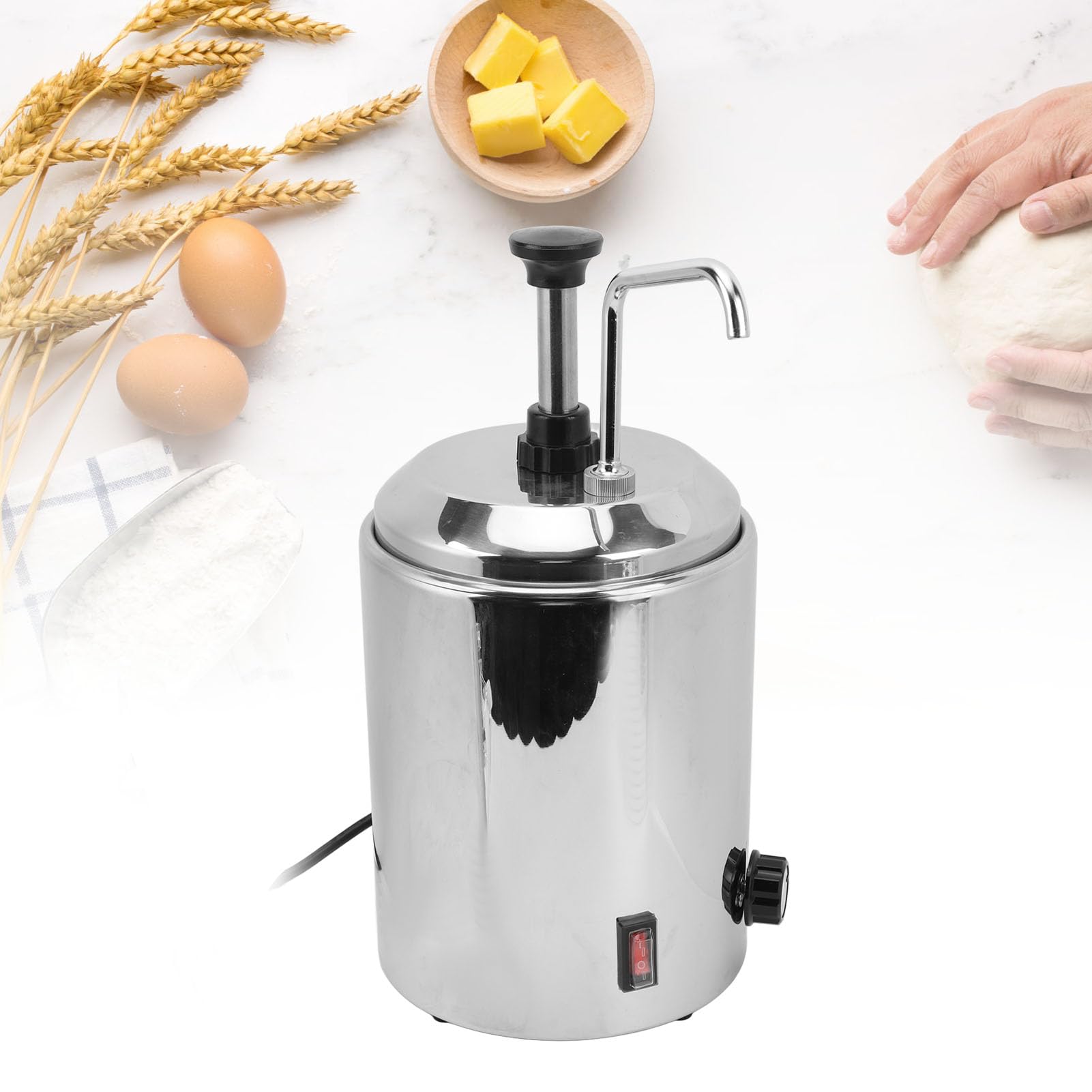 Pongnas Calentador Comercial de Queso para Nachos con Bomba, Rotación de 360 ​​Grados, Dispensador de Sirope de Chocolate Caliente de Acero Inoxidable con Control de Temperatura d (Enchufe Europeo