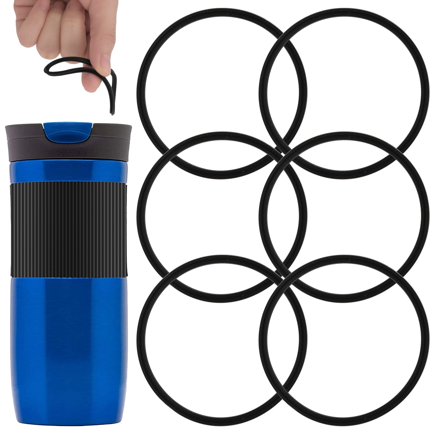 6pcs Replacement Gaskets Compatible with Contigo Snapseal Byron Travel Mug 16 & 20oz, Leakage-Proof Rubber Seals Ring Lid Gaskets Replacement Parts Compatible with Contigo Mugs (Black)
