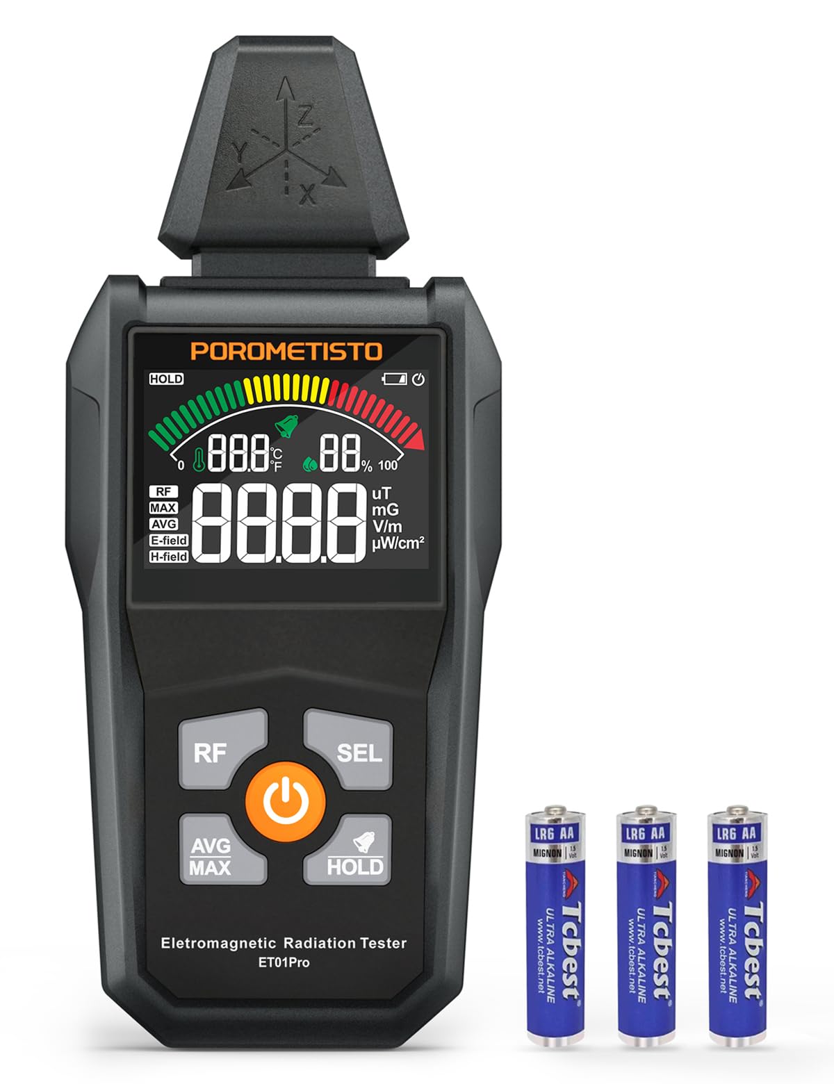 ET01PRO 5-in-1 EMF Messgerät – Elektrosmog Messgerät mit EF/MF/RF/Temperatur/Luftfeuchtigkeit, Max/Min/Speicher, Ideal für Profis, Zuhause & Geisterjagd