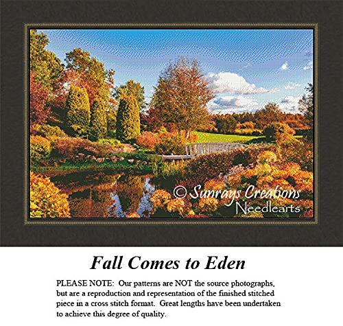 Landscape Cross Stitch Pattern | Fall Comes to Eden (Pattern Only, You Provide The Floss and Fabric)