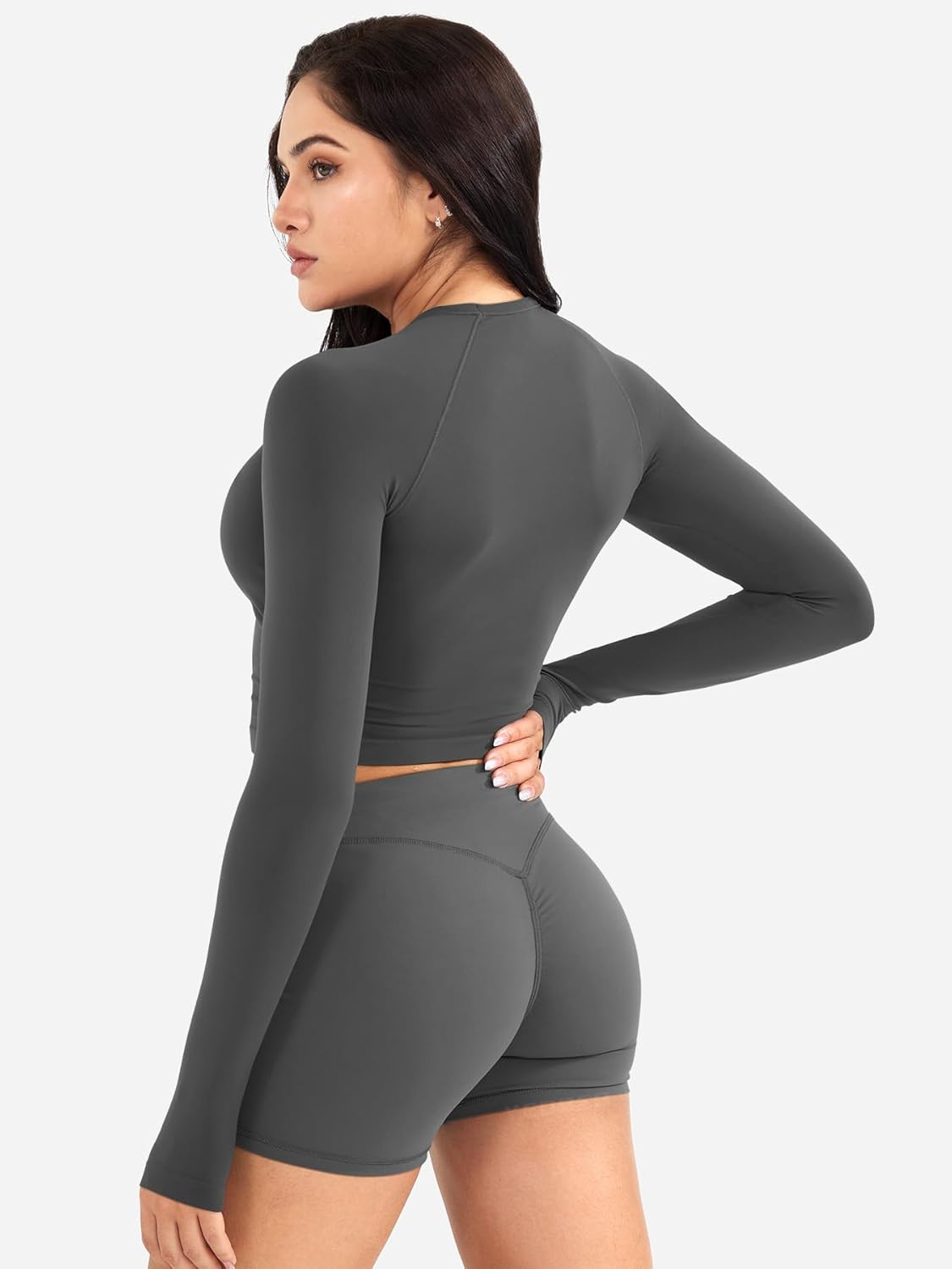 YEOREO Women Workout Gym Tops Basic Long Sleeve Shirt Slim Fitted Casual Stretchy Thin Active Running Yoga Crop Top - Image 6