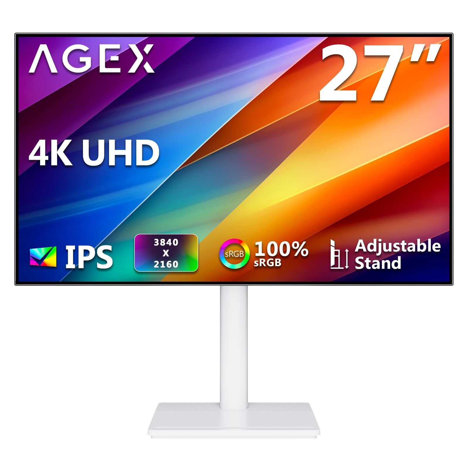 Z-Edge 27 Zoll 4K IPS Monitor UHD 3840x2160 60Hz HDR10 FreeSync | 400 cd/m², 100% sRGB, 1.07B Colors, 178° View Angle, 2xHDMI & 2xDP, Height Verstellbar, VESA, Blaulichtfilter Weiß