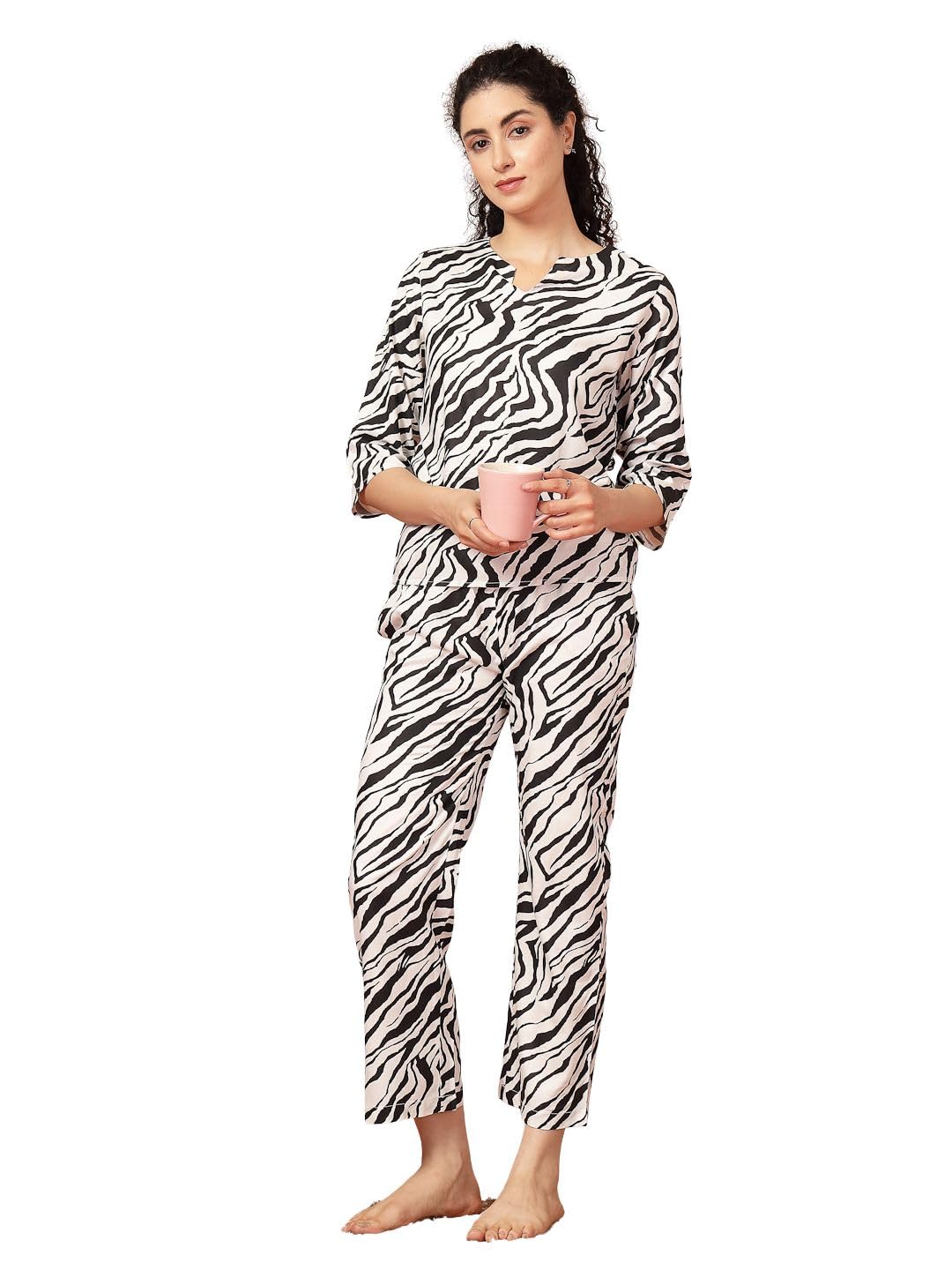 unifringe Night Suit for Women's| Solid Night Dress| Half Sleeves Shirt and Pajama Set-picture-40