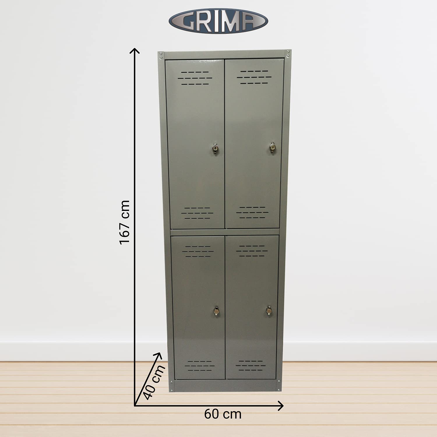 GRIMA Armadietto metallico singolo a 4 ante, dim 60x40x170h cm, Armadi metallici per uffici, garage, officine, armadi spogliatoio
