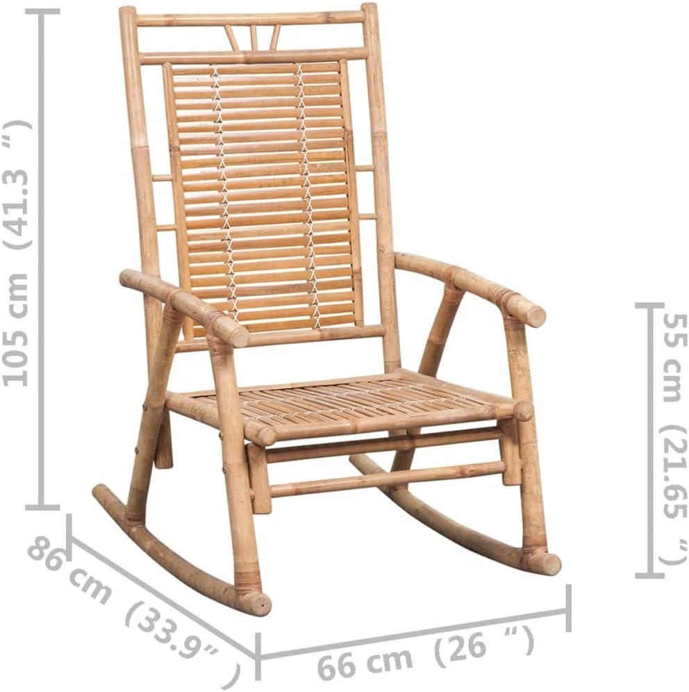 Rocking Chair with Cushion,Modern Outdoor Chairs,Porch Chairs,Garden Lounge Chairs,Waterproof Cushion,Cushion Features an Elastic Strap and 2 Sets of Ropes, Bamboo