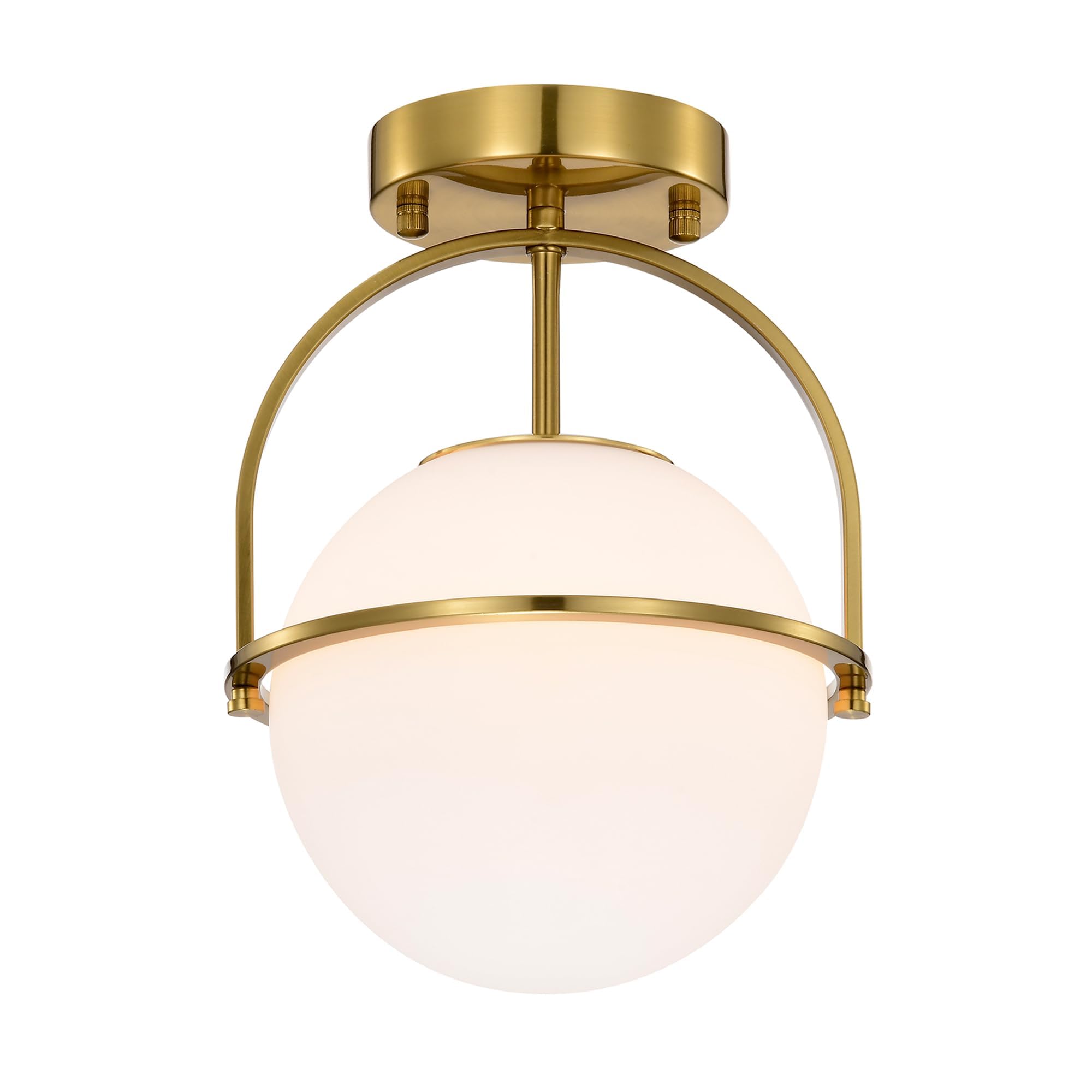 Alighting Gold Semi Flush Ceiling Lights with 18cm Frosted Glass Shade, Modern Goble Glass Ceiling Light for Hallway, Bedroom, Kitchen,Required E14 Bulb